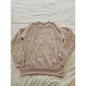 Hello Kitty Sherpa Fleece Sweatshirt Beige Pink‎ Embossed Pullover Size XS